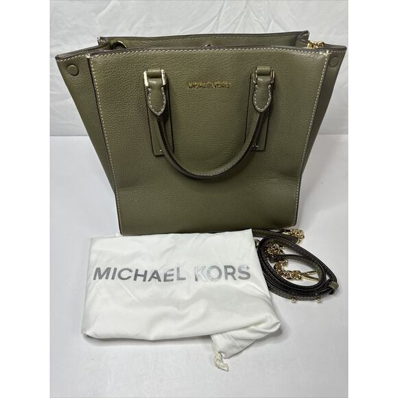Michael Kors Alessa Medium Pebbled Leather Satchel Green - Picture 1 of 5